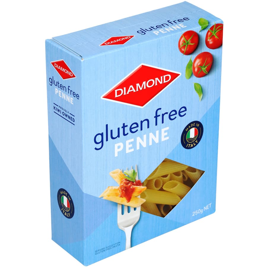 Gluten-free Diamond Pasta Penne made from maize and rice flour, perfect for quick, al dente meals.