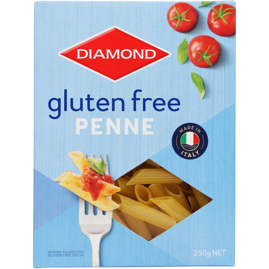 Gluten-free penne pasta made in Italy from maize and rice flour, cooks in 8-10 minutes for al dente perfection.