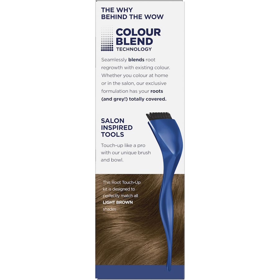 Clairol Nice N Easy Root Touch Up in Light Brown 6, perfect for covering greys and roots in just 10 minutes with seamless results.