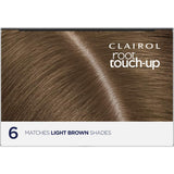 Clairol Nice N Easy Root Touch Up in Light Brown 6, providing seamless coverage for greys with a precision applicator.