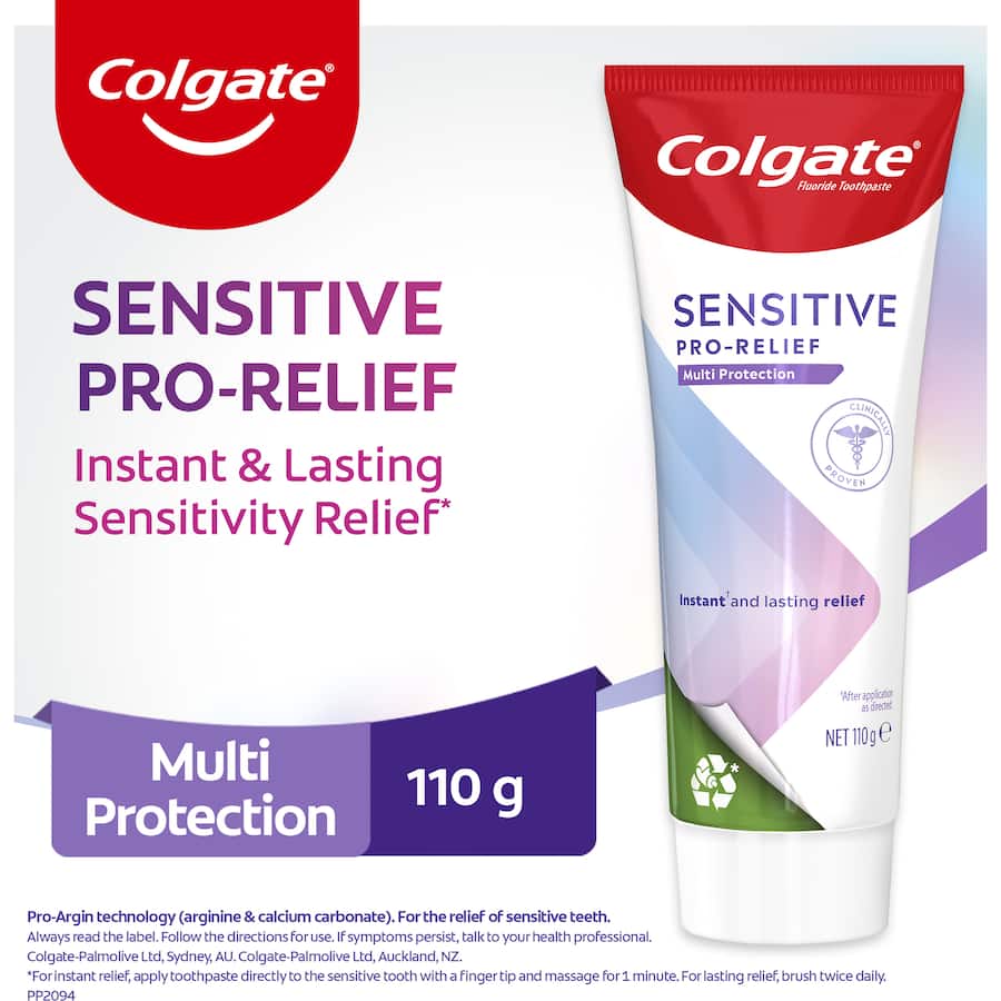 Colgate Sensitive Toothpaste Pro Relief Multi Protection for instant relief from tooth sensitivity and improved oral health.