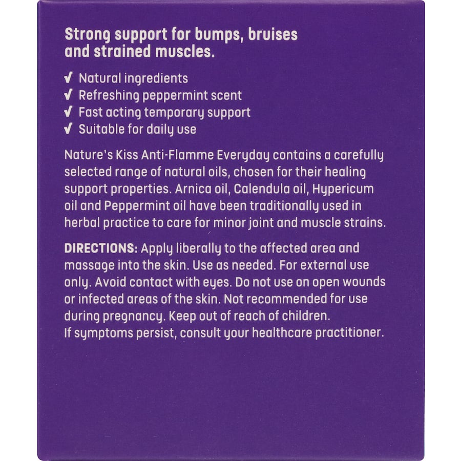 Nature's Kiss Anti-flamme Everyday Creme - soothing, non-greasy relief for muscles and joints with a refreshing peppermint scent.