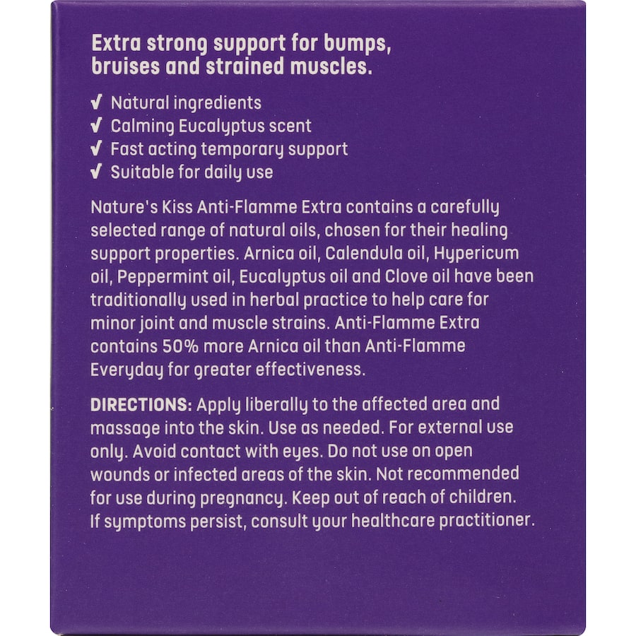 Nature's Kiss Anti-flamme Extra: natural pain relief with a soothing scent, offering fast-acting support for muscles and joints.