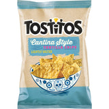 Lightly salted Tostitos corn chips, golden and crispy, perfect for dipping or enjoying alone at any gathering.