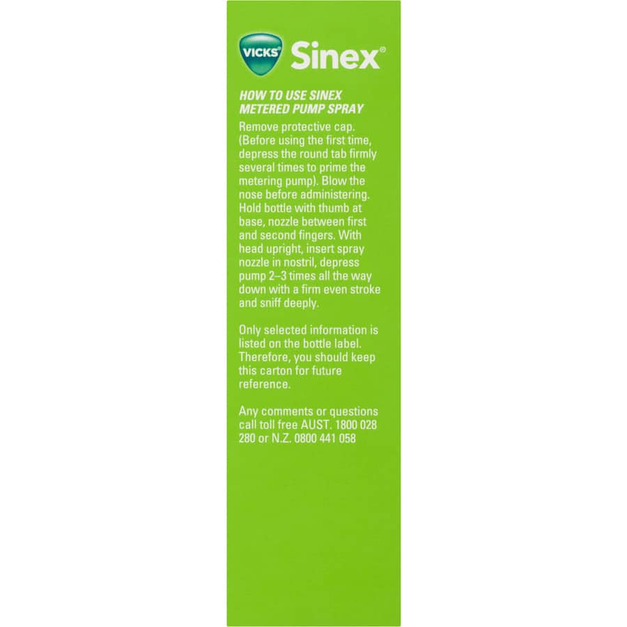 Vicks Sinex Regular nasal spray for fast relief of nasal congestion due to colds, allergies, and sinus pressure.