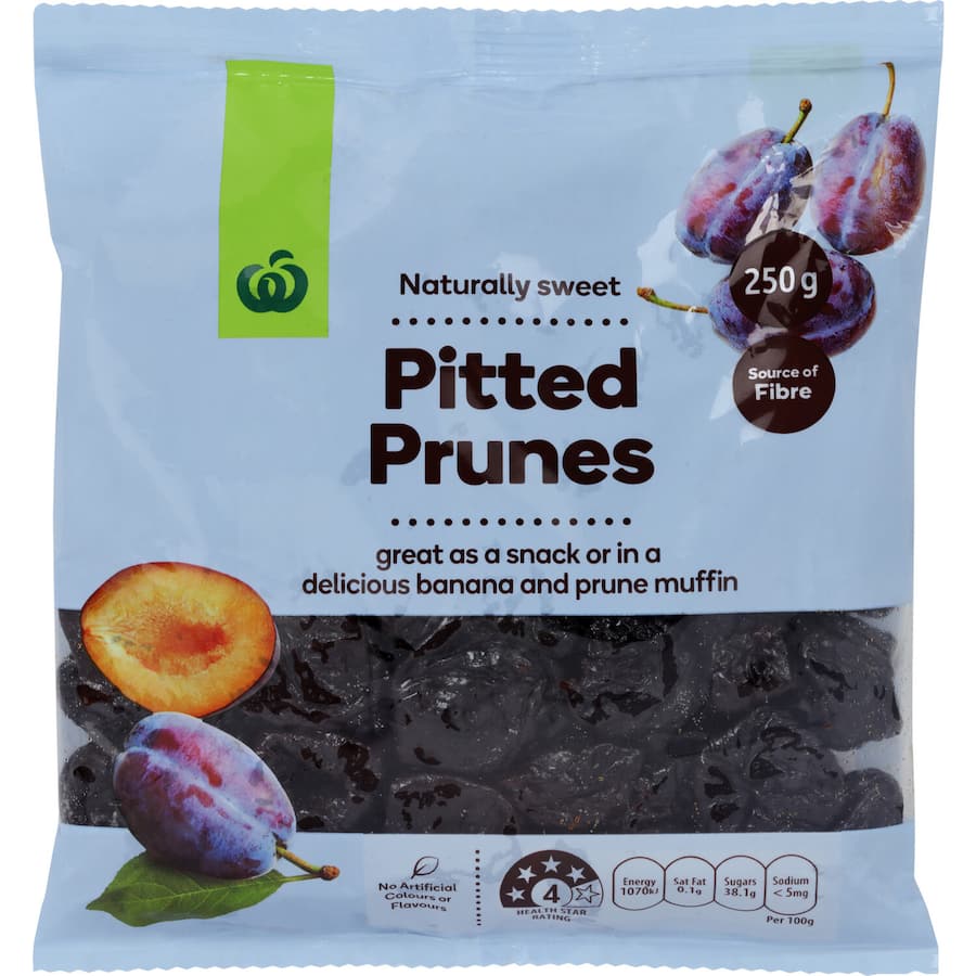 Woolworths Pitted Prunes, nutrient-rich and sweet, perfect for snacking, baking, and boosting health in every meal.