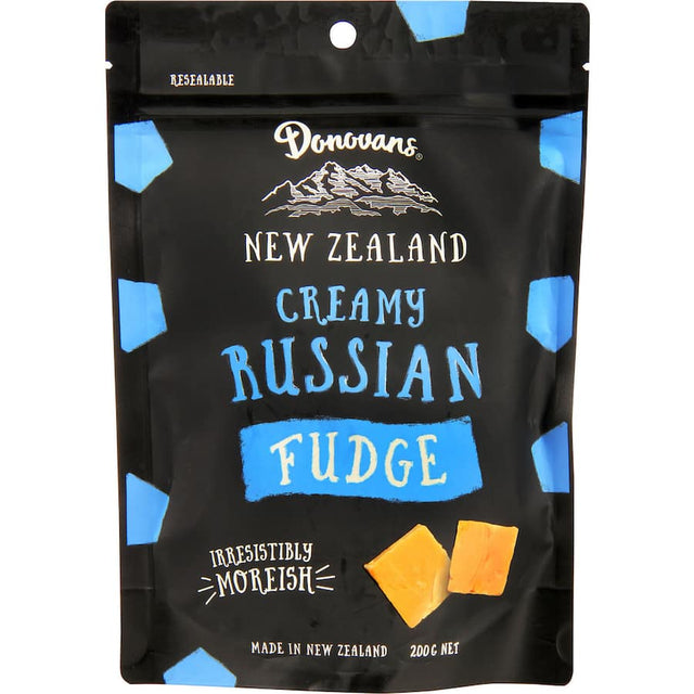 Indulge in Donovans Fudge Russian, a creamy, slow-cooked fudge with deep caramel flavor, perfect for any occasion.