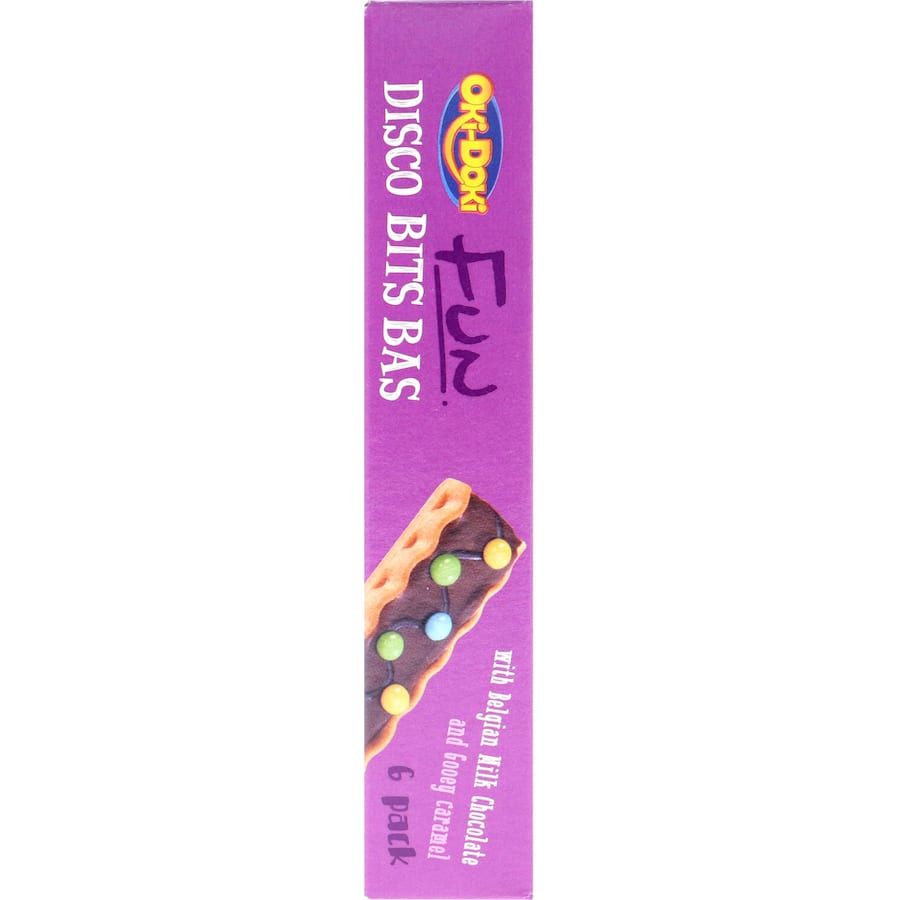 Oki Doki Cake Bars Disco Bites: Individually wrapped chocolate bars with caramel, topped with colorful pebbles, perfect for any occasion.