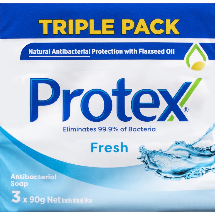Protex Antibacterial Bar Soap Fresh Value Pack: effective antibacterial soap eliminating 99% of bacteria for daily hygiene.