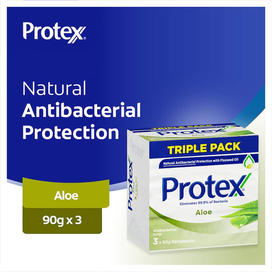 Protex Antibacterial Bar Soap with Aloe Extract, effective skin care and bacteria protection for the whole family.