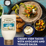 Creamy Heinz tartare sauce in a squeezy bottle, perfect for enhancing seafood dishes and summer meals without artificial additives.