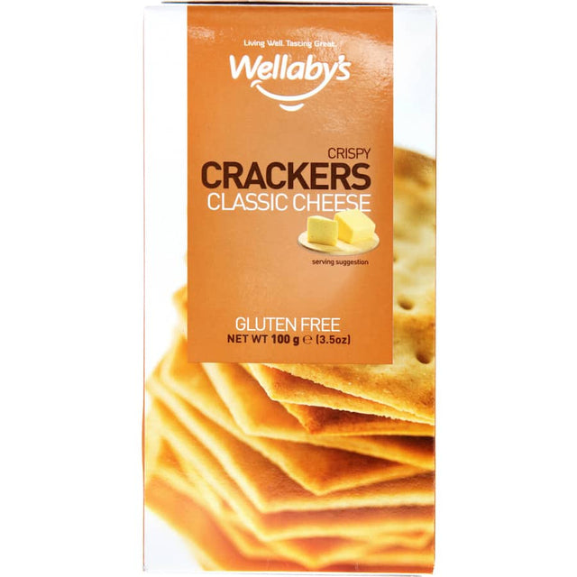 Wellabys Gluten-Free Cheese Crackers, crispy and flavorful, perfect for snacking, parties, or dips.