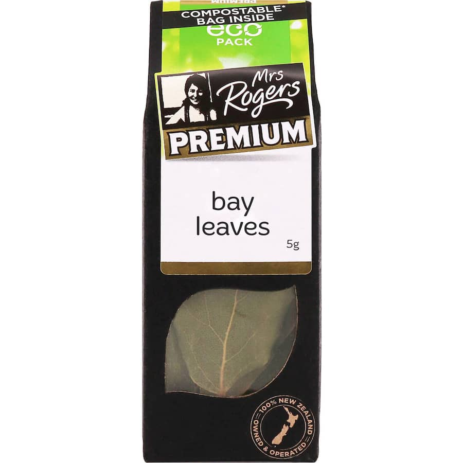 Whole bay leaves in a packaging, perfect for enhancing soups, stews, and sauces with aromatic flavor.