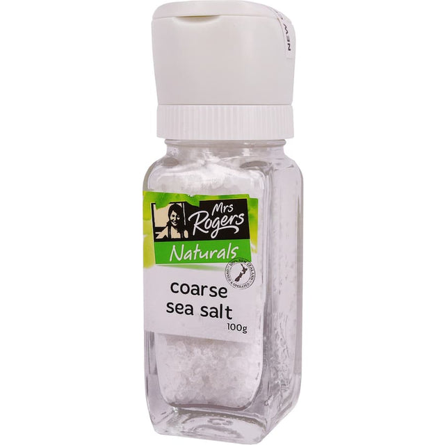 Mrs Rogers Naturals Sea Salt, unrefined and mineral-rich, perfect for enhancing flavors in all your culinary creations.