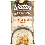 Wattie's Very Special Potato & Leek Soup: 98% fat-free, smooth puree, no artificial additives, perfect for quick nutritious meals.