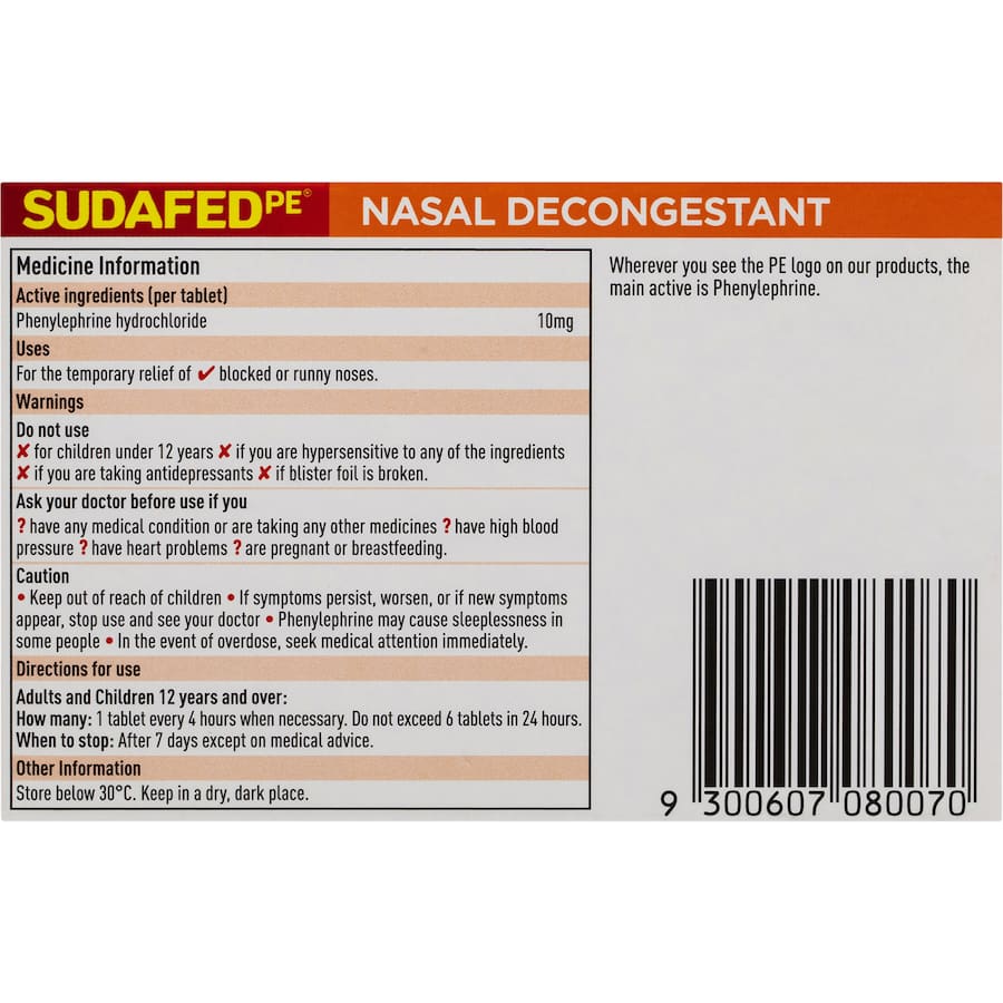 Sudafed PE Cold Remedy Decongestant: Non-drowsy formula for quick relief from nasal congestion and sinus pressure.