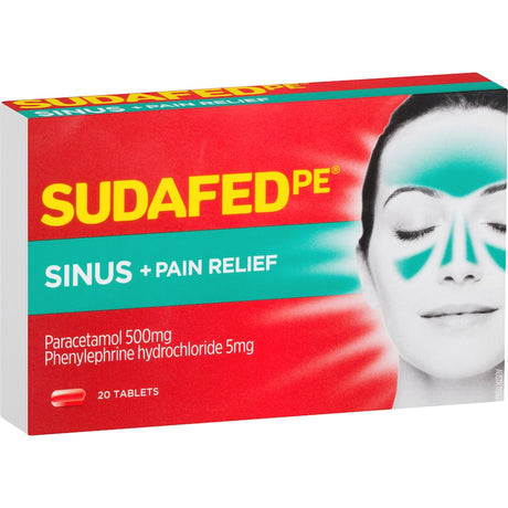 Sudafed PE Cold Remedy tablets for fast, non-drowsy relief of sinus pain, headaches, and nasal congestion.