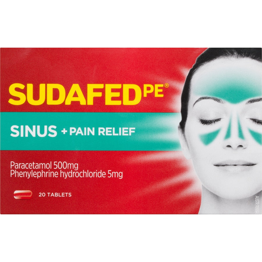 Sudafed PE Cold Remedy tablets for fast, non-drowsy relief from sinus pain, headaches, and nasal congestion.