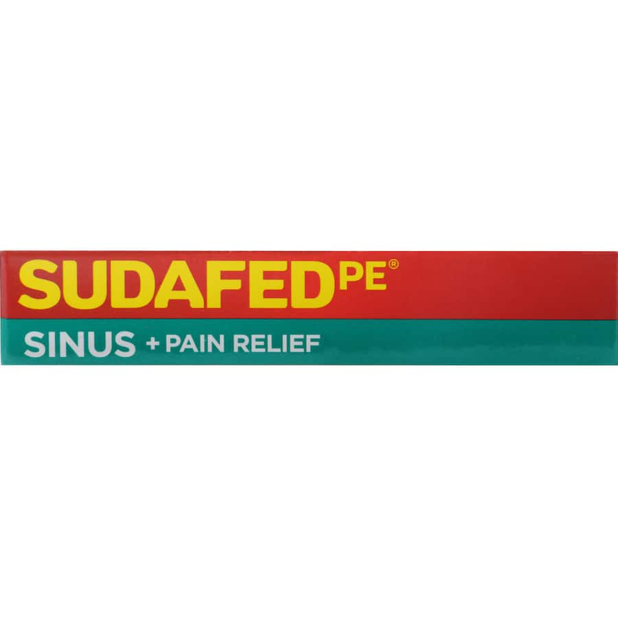 Sudafed PE Cold Remedy for non-drowsy relief from sinus pain, headaches, and nasal congestion; gluten and lactose-free.