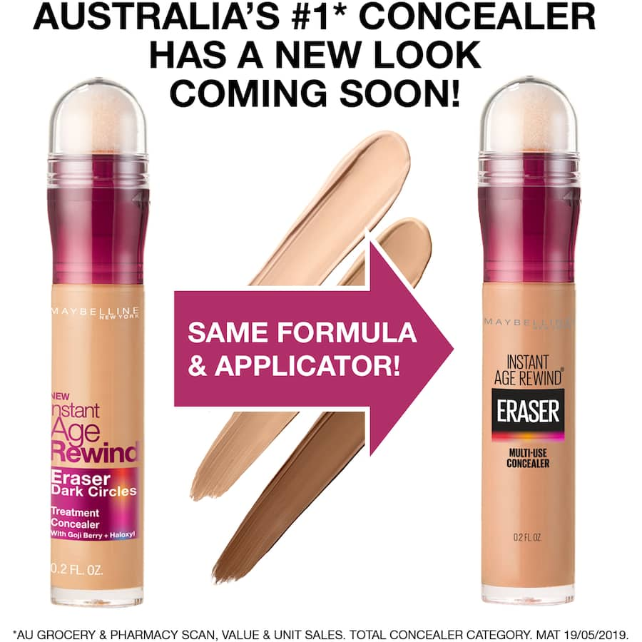 Maybelline Instant Age Rewind Concealer in Medium with micro-corrector applicator for brightening and concealing dark circles.