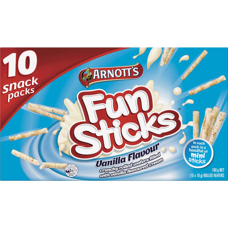 Delicious vanilla-flavored crunchy sticks in a multi-pack, perfect for sharing or enjoying alone.