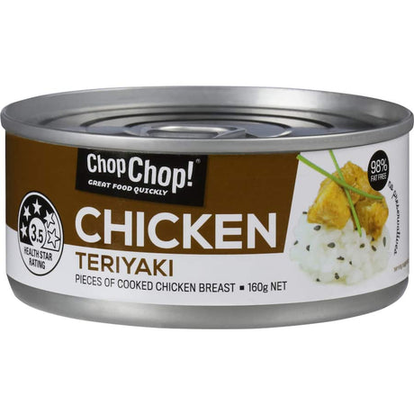 Chop Chop Canned Chicken Teriyaki, 98% fat-free, offers a quick, healthy meal packed with flavor and protein.