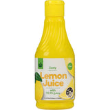 Woolworths Lemon Juice bottle showcasing 99.9% reconstituted lemon juice, perfect for adding zesty flavor to recipes.