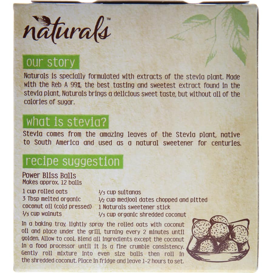 Naturals Stevia Sticks: calorie-free sweetener alternative for coffee, tea, and food, offering natural flavor without guilt.