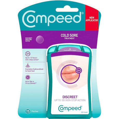 Compeed Cold Sore Patch: invisible hydrocolloid patches for fast healing and pain relief from cold sores for up to 12 hours.