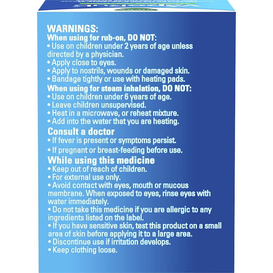 Vicks Vaporub Vaporising Ointment for effective cold relief, alleviating cough, congestion, and muscle aches for all ages.