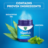 Vicks Vaporub Vaporising Ointment for effective cold relief, alleviating cough and muscle stiffness, suitable for ages 2+.