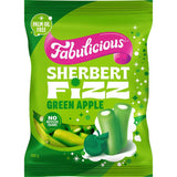 Fabulicious Green Apple Sherbert Fizz candy bag featuring fizzy green apple treats for a refreshing, nostalgic sweet experience.