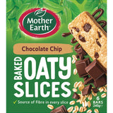 Mother Earth Oaty Slices chocolate chip oat bars, high in fiber with organic ingredients, perfect for healthy snacking.