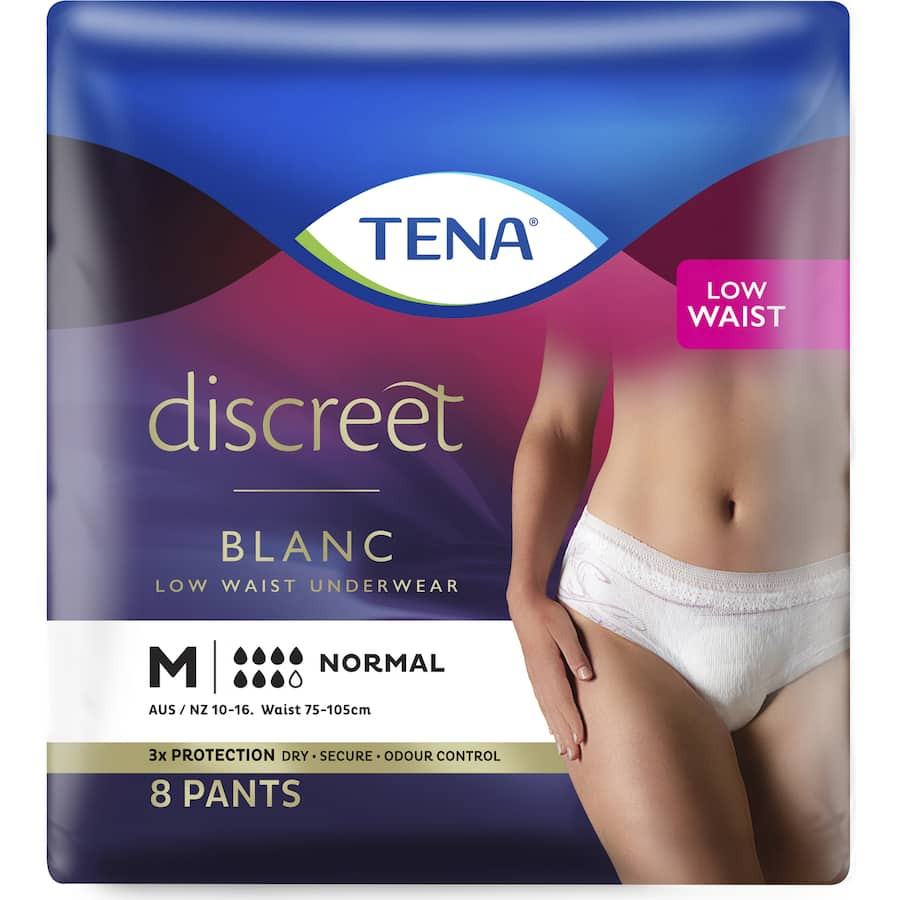 Stylish low-waist incontinence pants for women, offering discreet comfort and reliable medium protection against leaks.