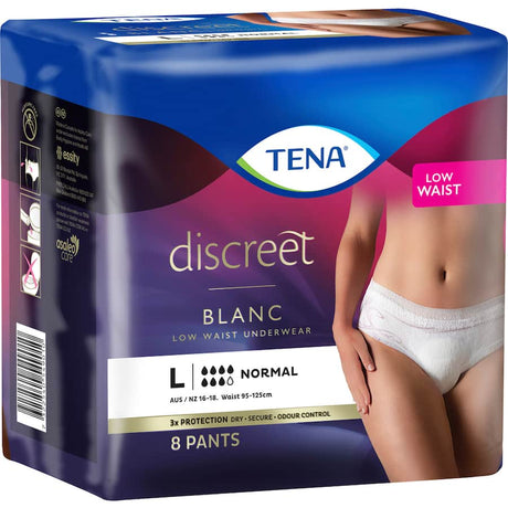 Tena Women's Large Continence Pants offer medium protection with a snug fit, ideal for moderate to heavy bladder weakness.