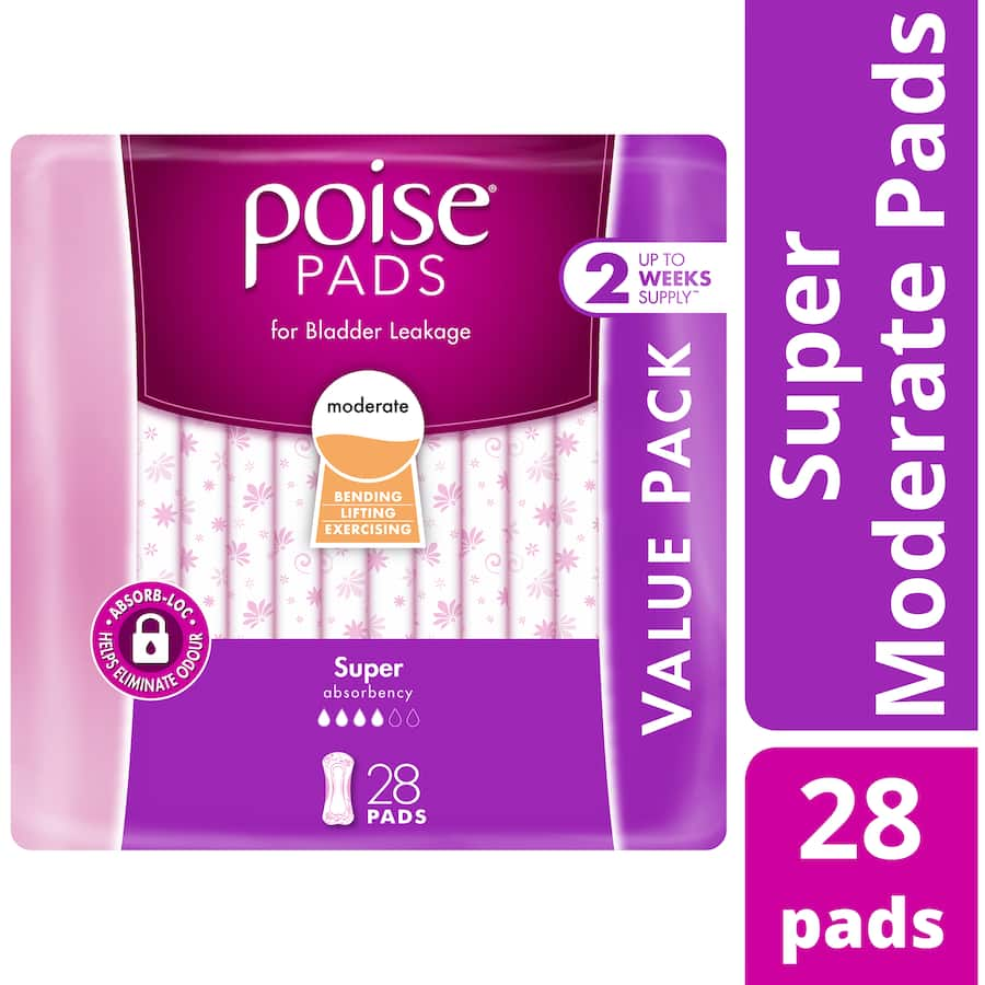 Ultra-absorbent Poise Pads Super for women, providing discreet comfort and leak protection for light bladder leakage.