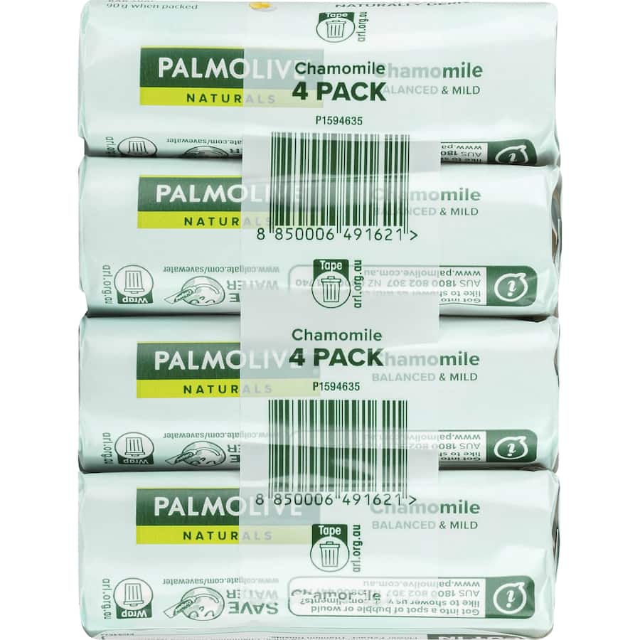 Palmolive Naturals Bar Soap with chamomile, 98% naturally derived, offers a gentle cleanse and soothing fragrance for all skin types.