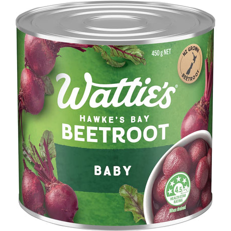 Wattie's Beetroot Baby - vibrant, nutritious canned beetroots without preservatives, perfect for salads and quick snacks.