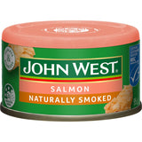 John West's Natural Smoked Salmon, skinless and boneless, offering rich flavor and omega-3s for healthy meals.