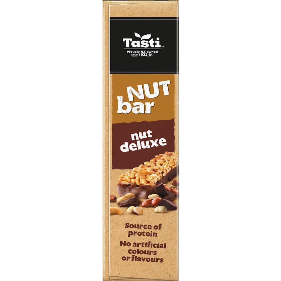 Tasti Nut Bars Deluxe: a healthy snack packed with protein-rich nuts and natural ingredients for sustained energy on the go.