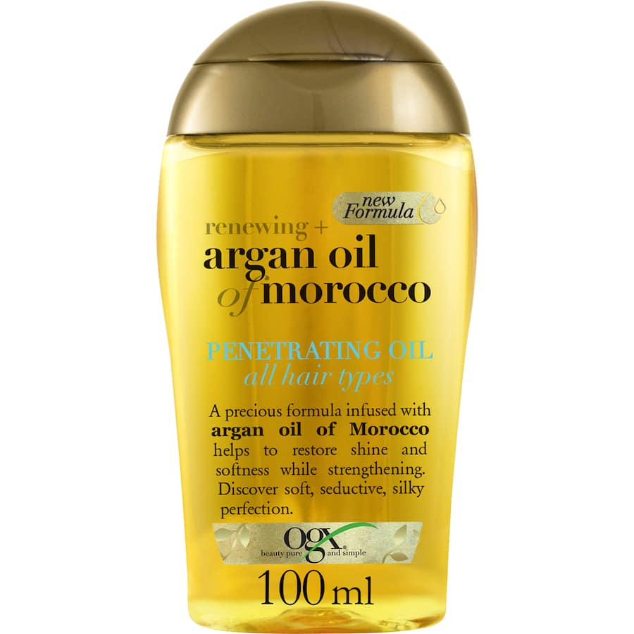 OGX Moroccan Argan Oil Hair Treatment infuses moisture, strengthens, and revives shine for all hair types.