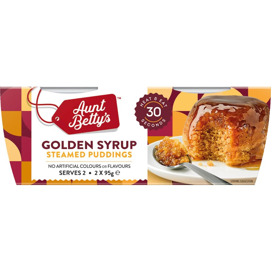 Aunt Betty's Steamed Pudding with Golden Syrup, featuring a fluffy sponge and rich sauce, perfect for dessert or with ice cream.