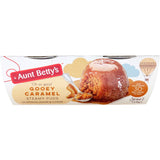 Aunt Betty's Gooey Caramel Steamed Pudding in 190g, featuring a soft sponge and rich caramel sauce, perfect for dessert lovers.