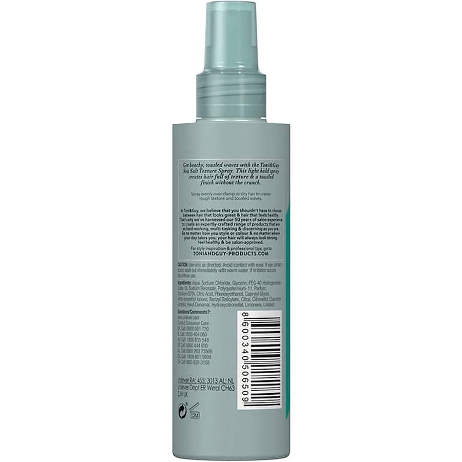 Toni & Guy Hair Spray Casual Sea Spray for effortless beach waves, providing light hold and natural texture without crunch.