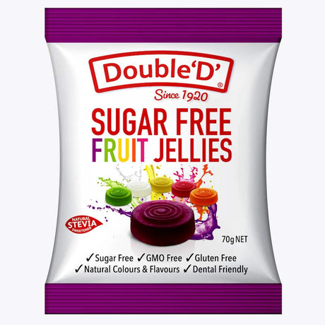 Sugar-free jelly rounds with natural flavors, sweetened with stevia for a guilt-free treat enjoyed by the whole family.