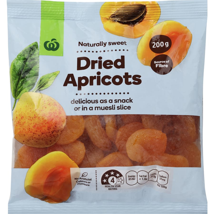 Woolworths Apricots: premium dried apricots, chewy texture, rich in fiber, perfect for snacking or adding to recipes.