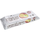 Ceres Organics Brown Rice Crackers with a salt and vinegar flavor, featuring a crispy texture and organic ingredients.