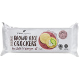 Ceres Organics Brown Rice Crackers with Salt & Vinegar, a crispy, tangy snack made from organic wholegrain brown rice.