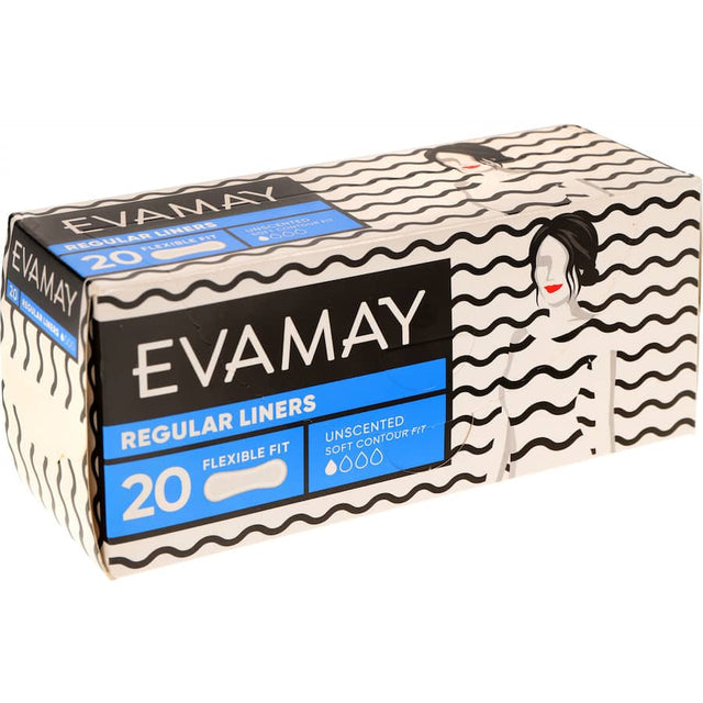 Evamay Panty Liners Regular pack, designed for everyday comfort, featuring breathable, soft, and flexible liners for discreet protection.