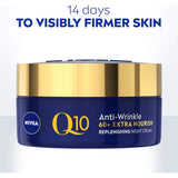 Nivea Q10 Night Cream for Mature Skin, enriched with Q10 and Argan Oil, hydrates and reduces wrinkles overnight.